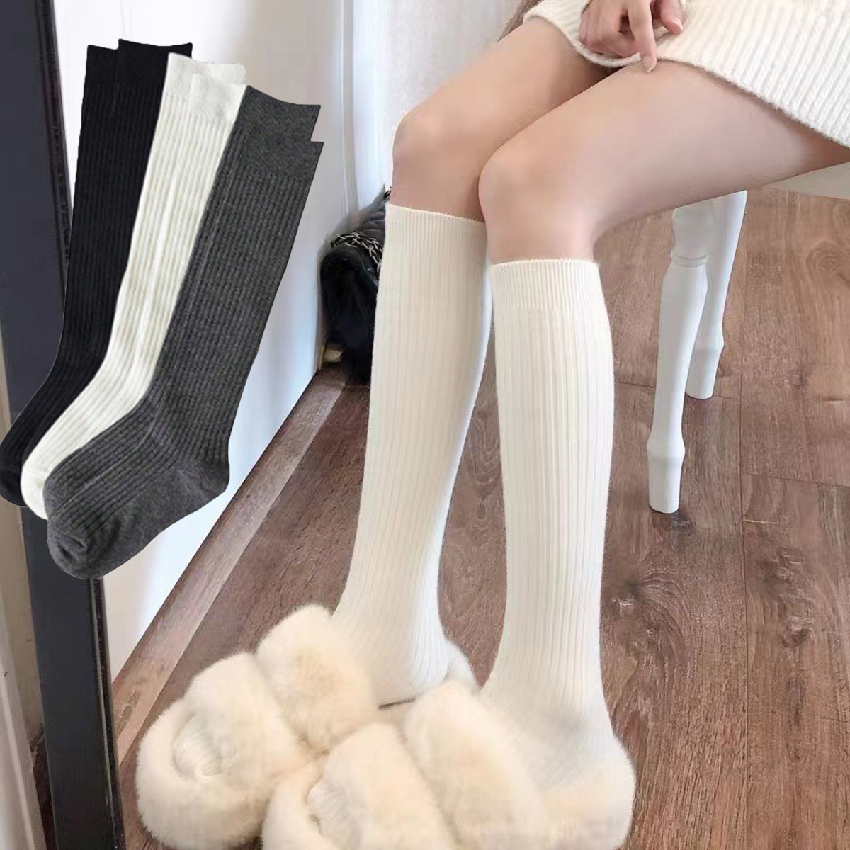 1 Pair Women's Black & White & - Boot Sock Slouchy recensione e prezzo